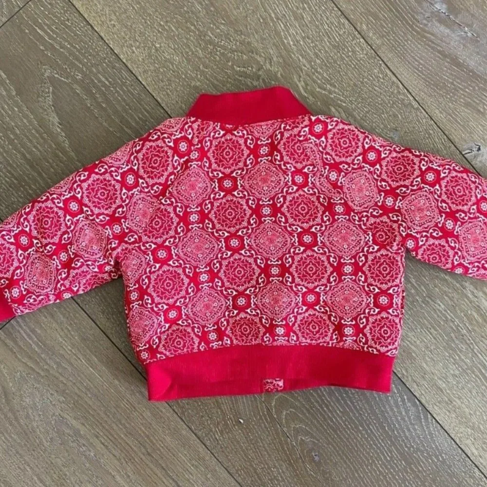 NWT JUNO VALENTINE BY JANIE & JACK CANDY RED BANDANA BOMBER‎ JACKET SZ 6-12 M